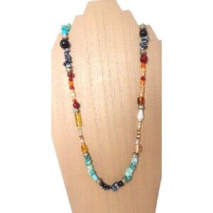 Artisan Handcrafted Art Glass Beaded Necklace Multicolor Made With Love Stamped